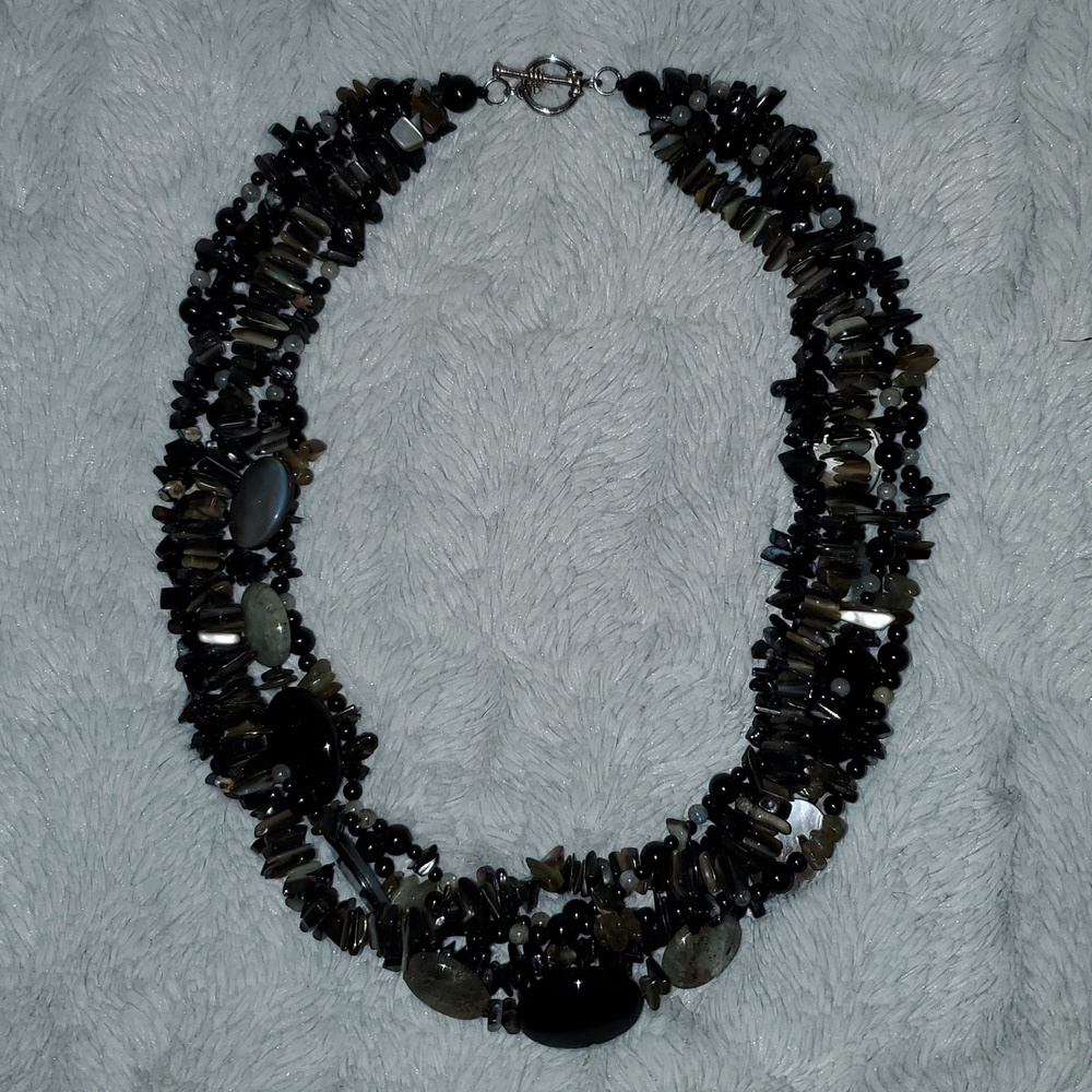 Five Strand Genuine Shell Pearl Chip Necklace 925 Clasp